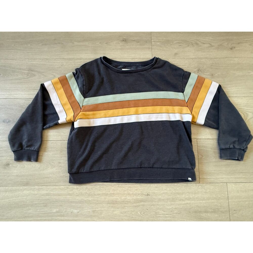 Rip Curl Charcoal Retro Stripe Crewneck Sweatshirt Surf Colorblock Distressed